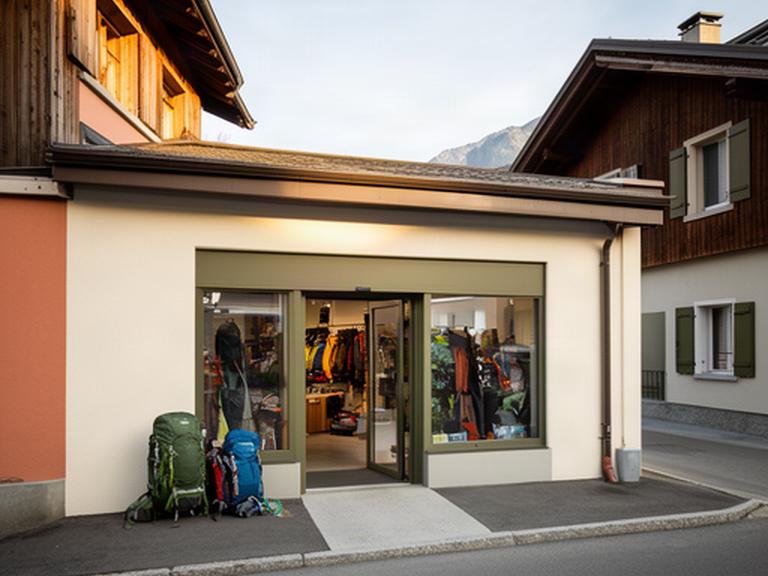 Eingang eines Campingfachgeschäfts an der Chemin du Camping in Sion